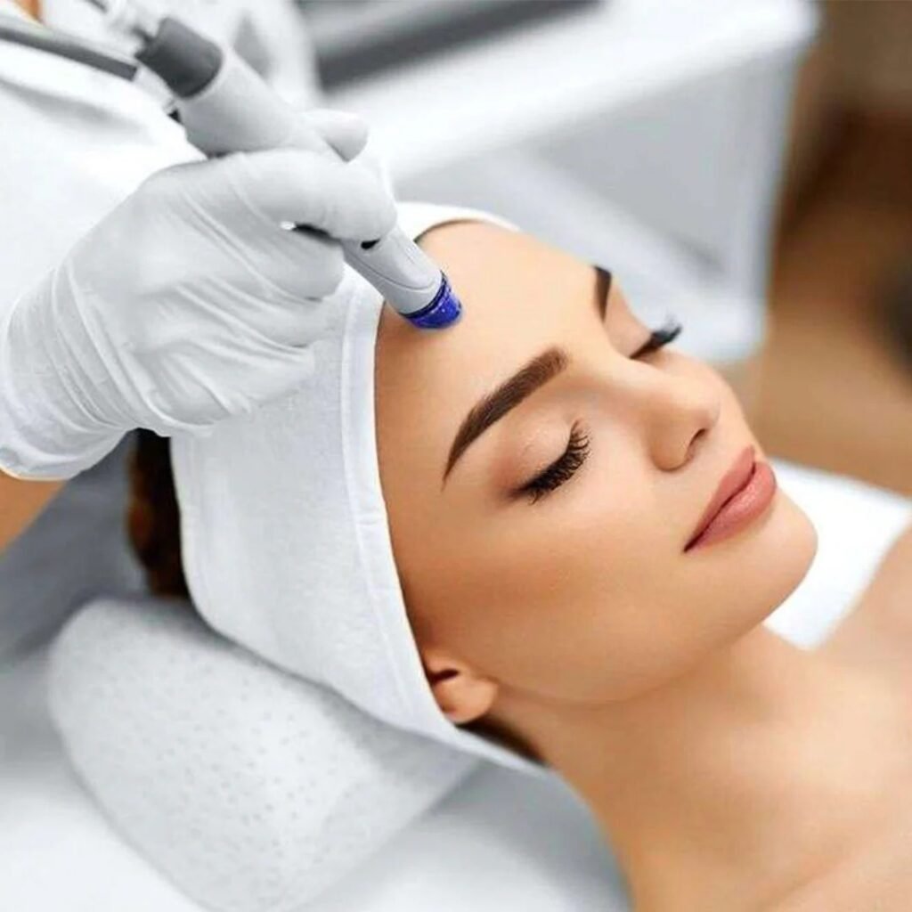 A patient receiving a soothing Hydrafacial treatment at Dr. Fahad Faizullah's dermatology clinic in Peshawar
