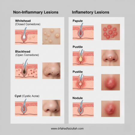 Acne Vulgaris symptoms and types